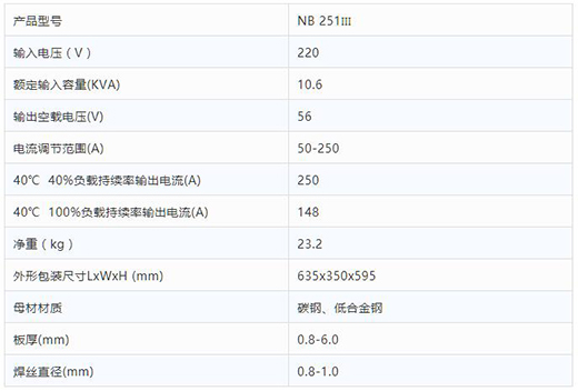 恒峰g22NB 251III焊机手艺参数